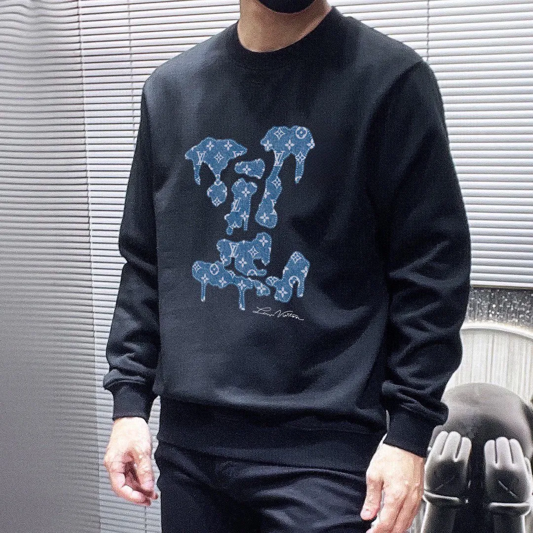 🅿️220 direct batch brand [LV Louis Vuitton] (good news for fat people) 2025ss autumn latest long-sleeved round neck sweatshirt, on sale simultaneously on the official website. Refreshing and breathable. Made of top Tencel Roman. Comfortable and soft. 3D three-dimensional clarity. Super fashion sense. Great gift for personal use. Size: M-5XL (can wear up to 220 pounds)